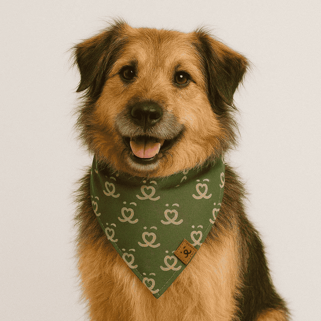 Bandana para Pet - Elo - com Elástico - Verde Musgo e Dourado