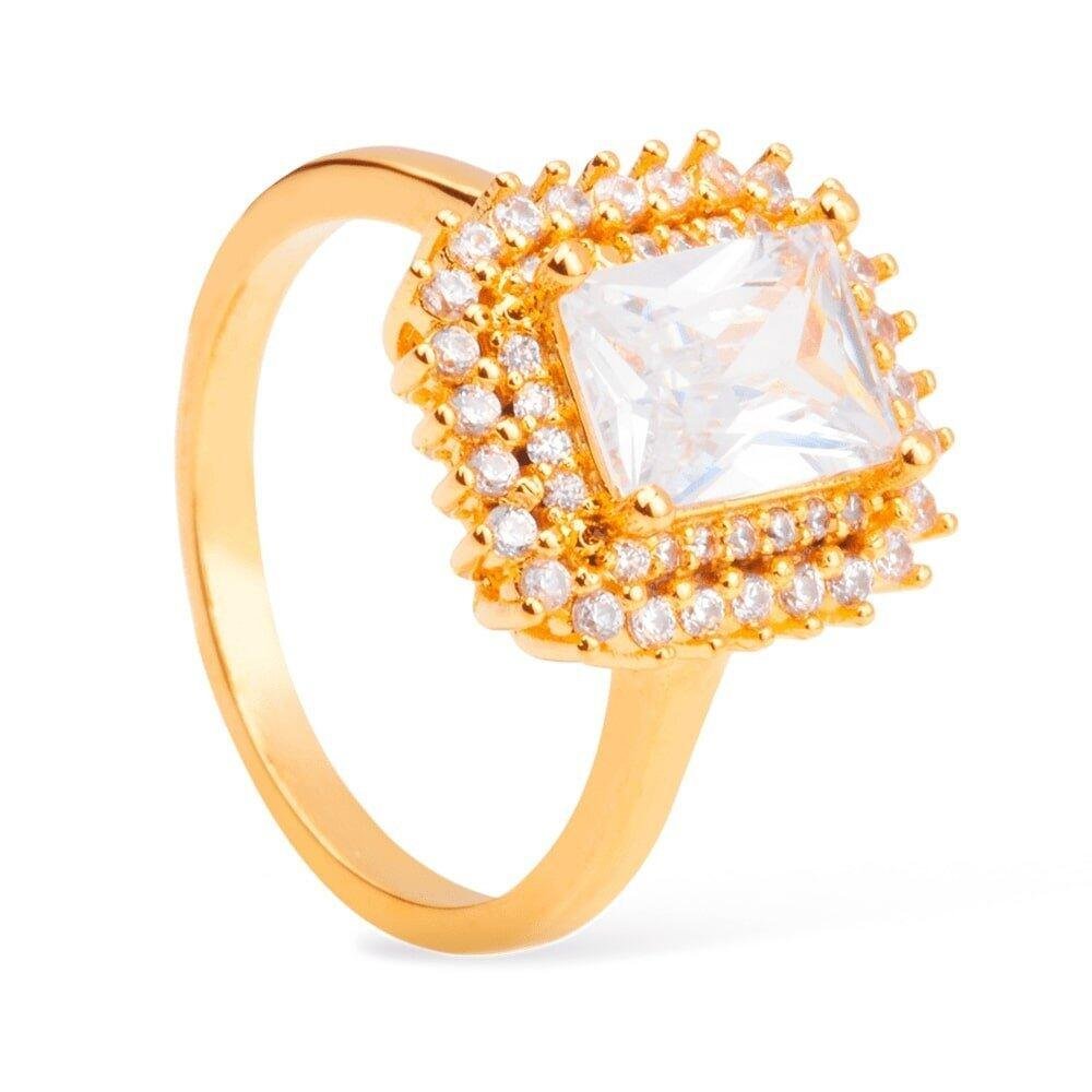 Anel Dourado Solitário com Zircônia Dourado 2