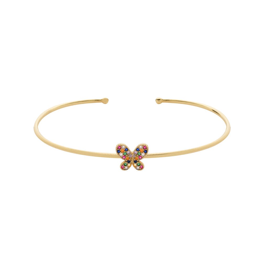 Bracelete Dourado Borboleta Zircônia Multicor