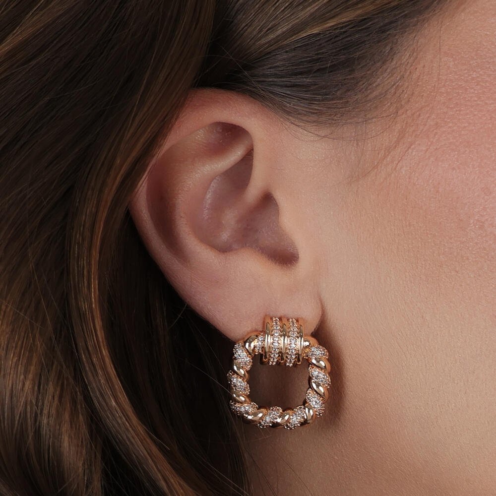 Brinco Dourado de Gala Trançado com Zircônia Dourado 2