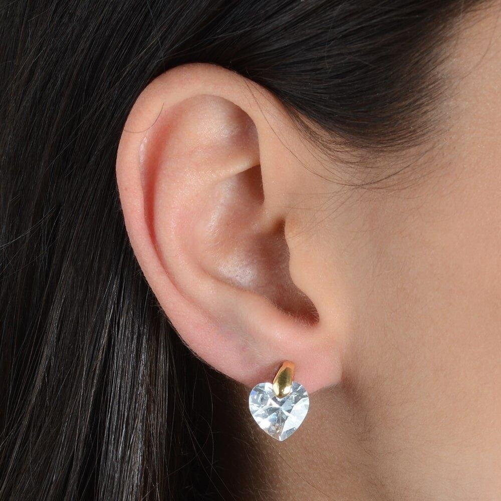 Brinco Dourado de Pedra Zircônia em formato de Coração Dourado 2