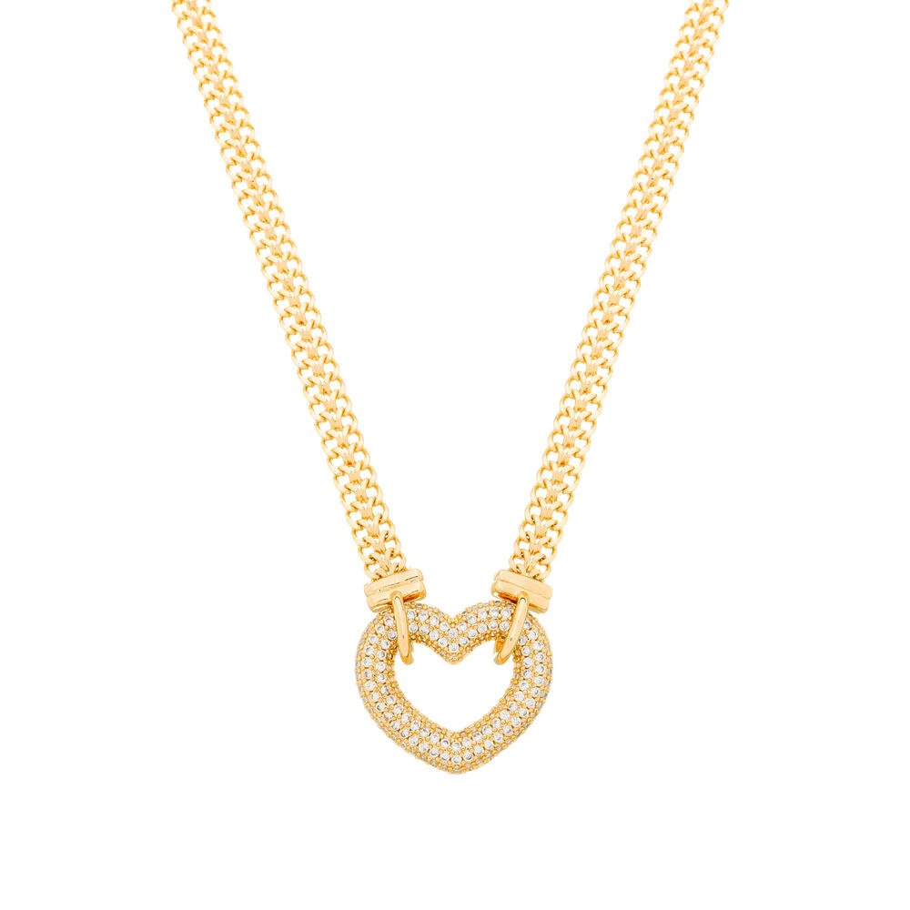 Chocker Dourada de Coração Vazado Crevejado com Zircônia