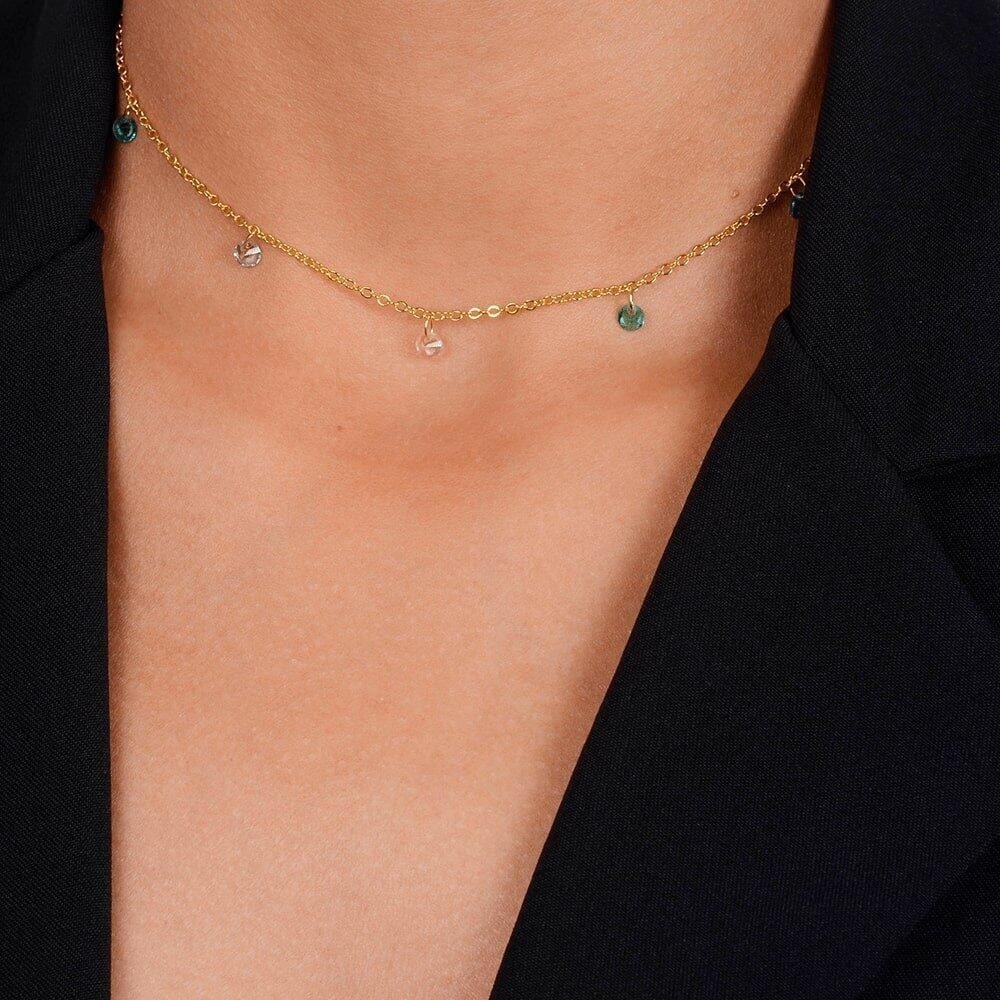 Colar Dourado Chocker Pontos de Luz Coloridos Cristais Dourado 2