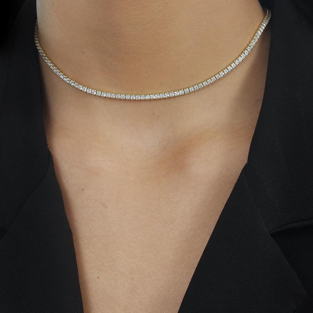 Colar Dourado Chocker Riviera Pedras Brancas Dourado 2