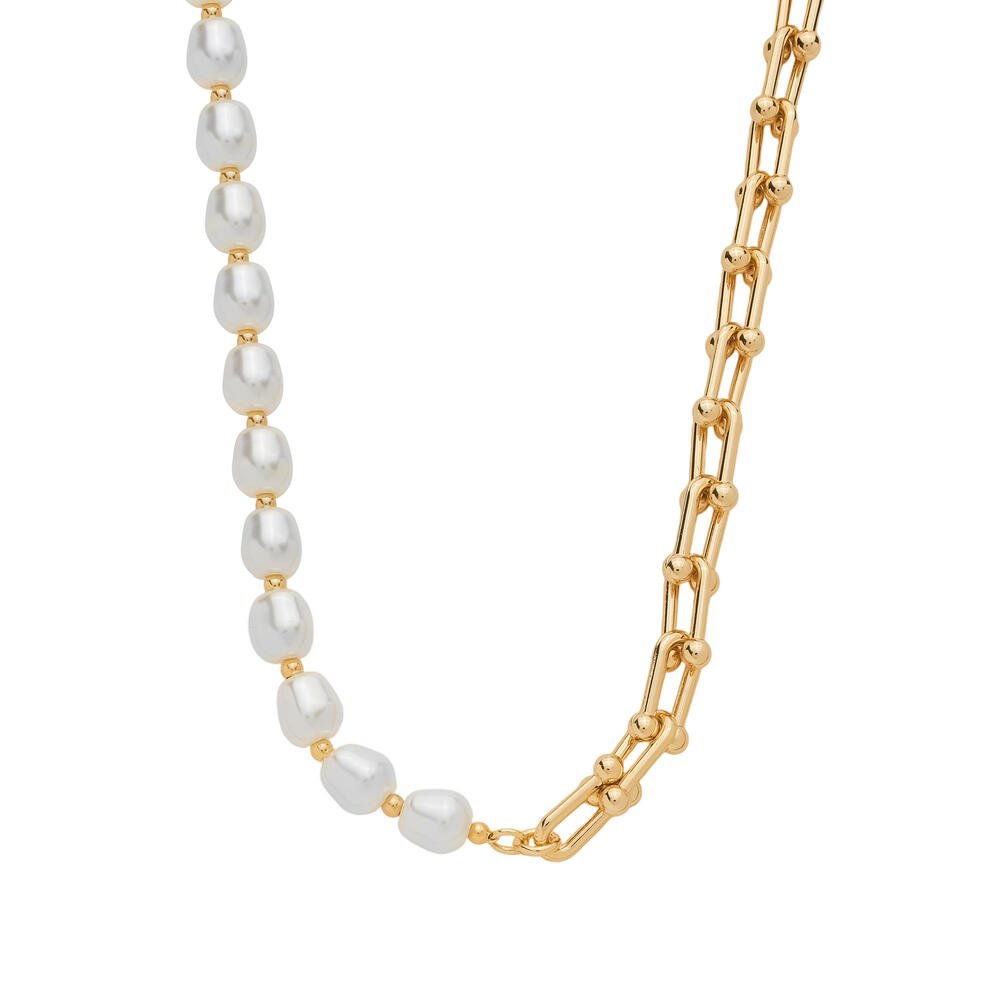 Colar Dourado de Corrente com Pérolas Amassadas Dourado 2