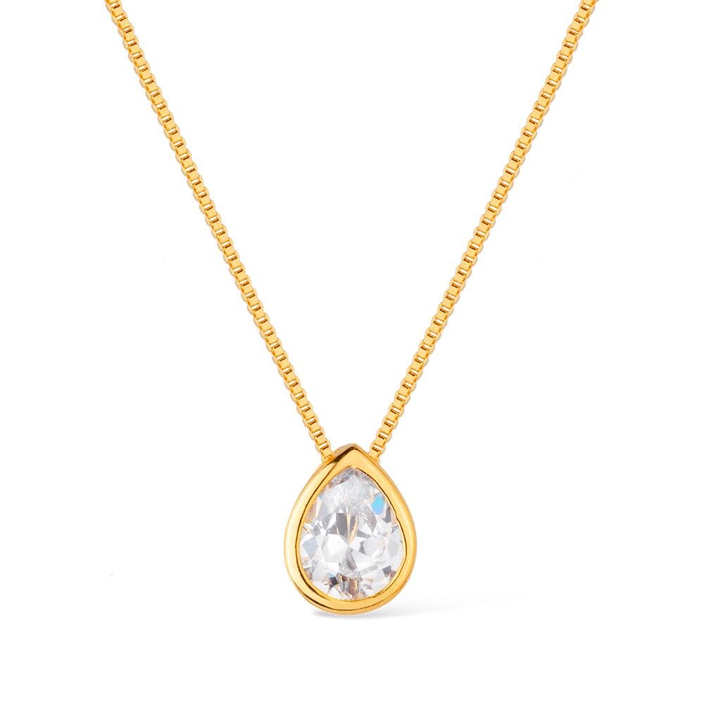 Colar Dourado de Gota em Zircônia