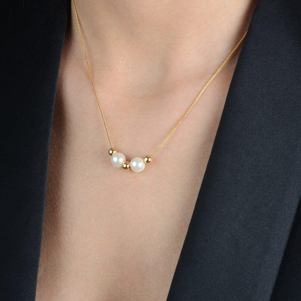 Colar Dourado de Pérolas e Esferas Dourado 2