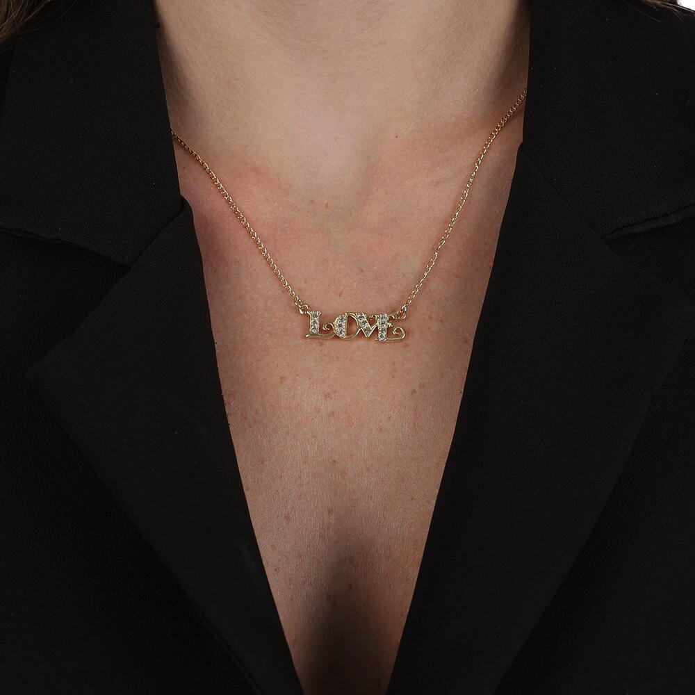 Colar Dourado Love com Zircônia Dourado 2