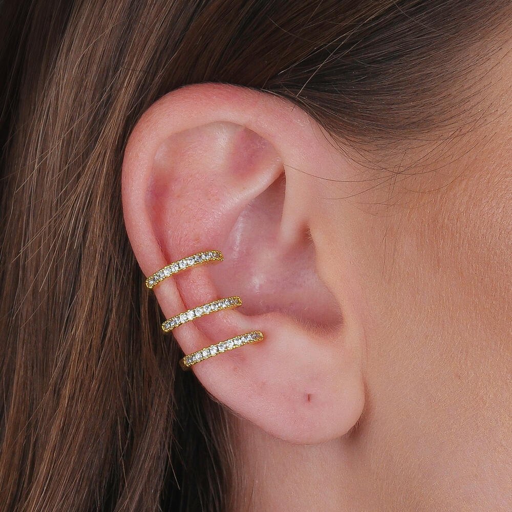 Piercing Dourado Três Argolas Cravejado de Zircônia Dourado 2