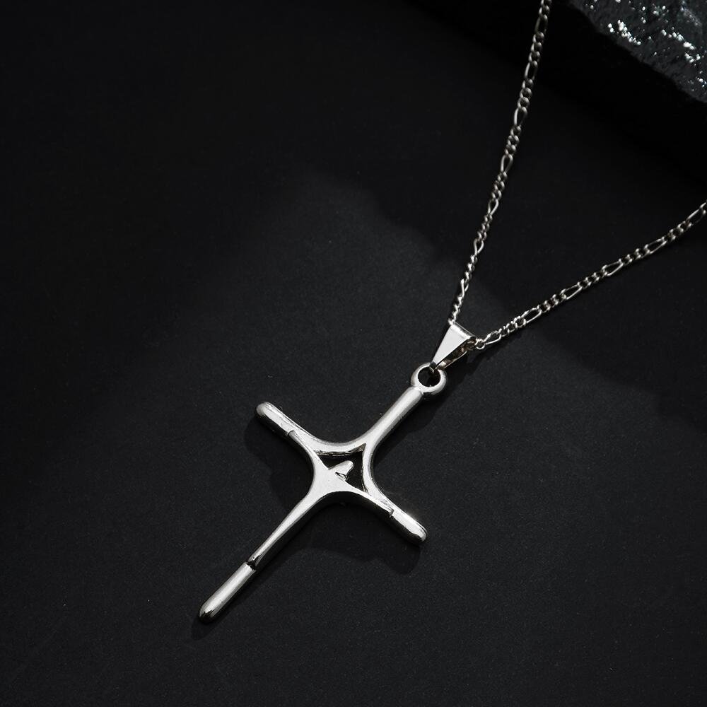 Pingente Prateado Crucifixo Minimalista Prata 3