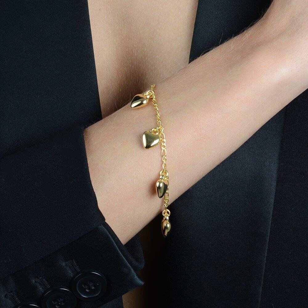 Pulseira Dourada com Pingentes de Coração Dourado 2