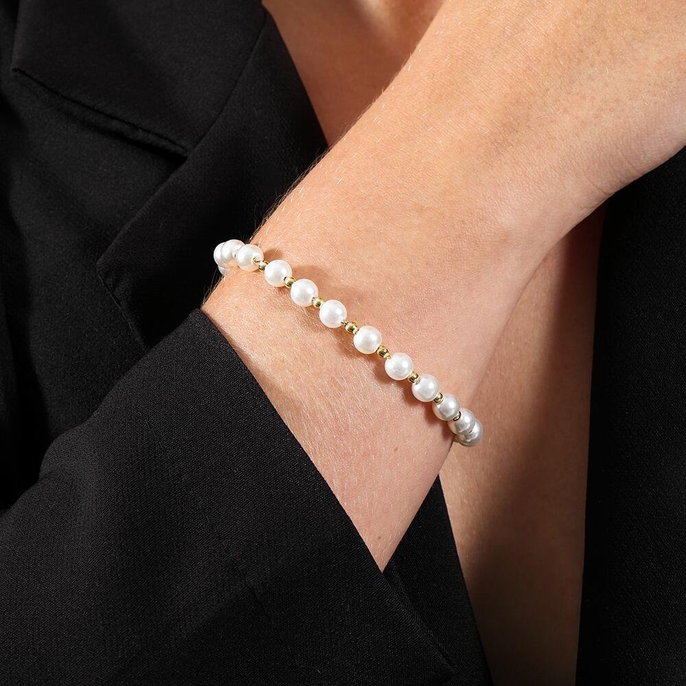 Pulseira Dourada de Pérolas e Bolinhas Dourado 2