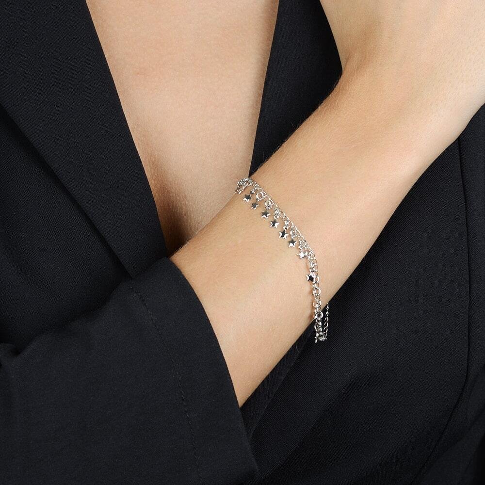 Pulseira Prateada Chuveirinho com Pingentes de Estrela Prata 2