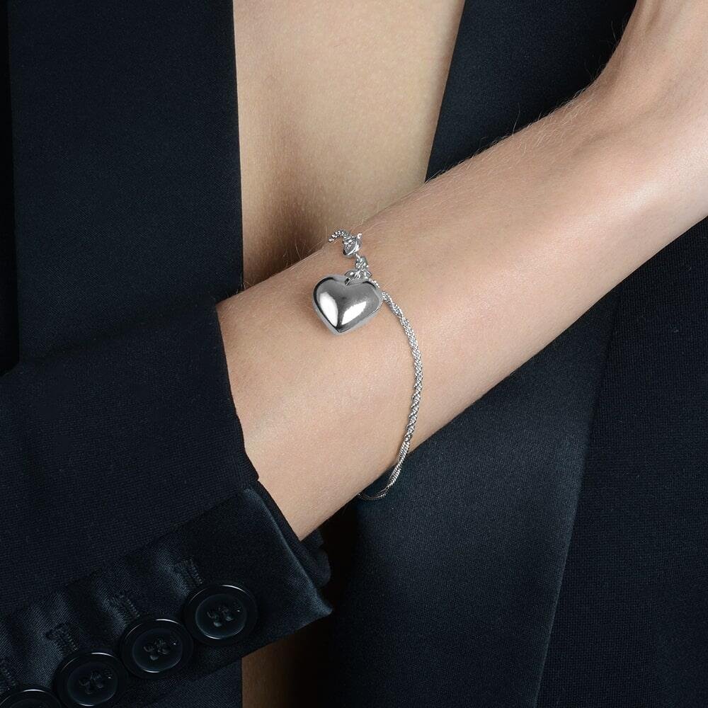 Pulseira Prateada de Cordão Baiano com Coração Prata 2