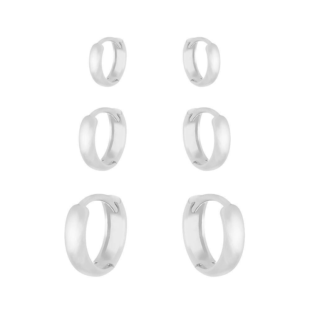 Trio de Argolas Lisas em Prata 925