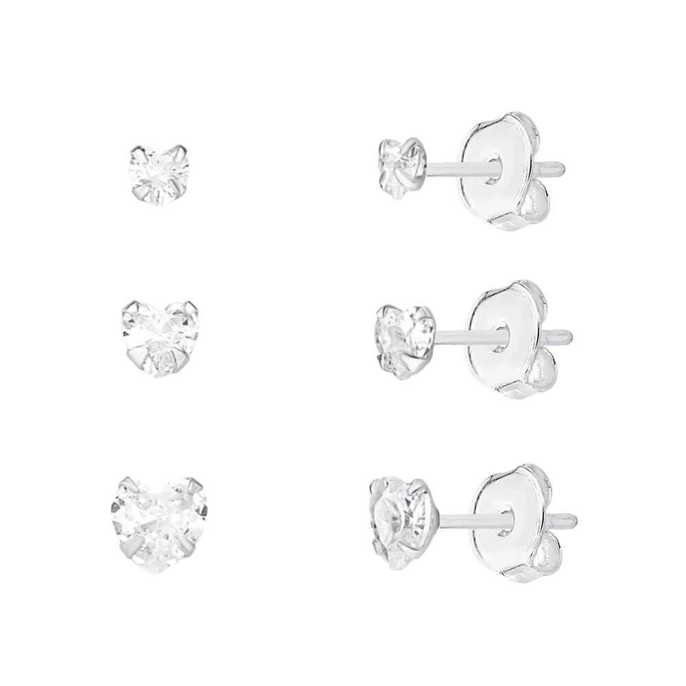 Trio de Ponto de Luz de Coração em Prata 925