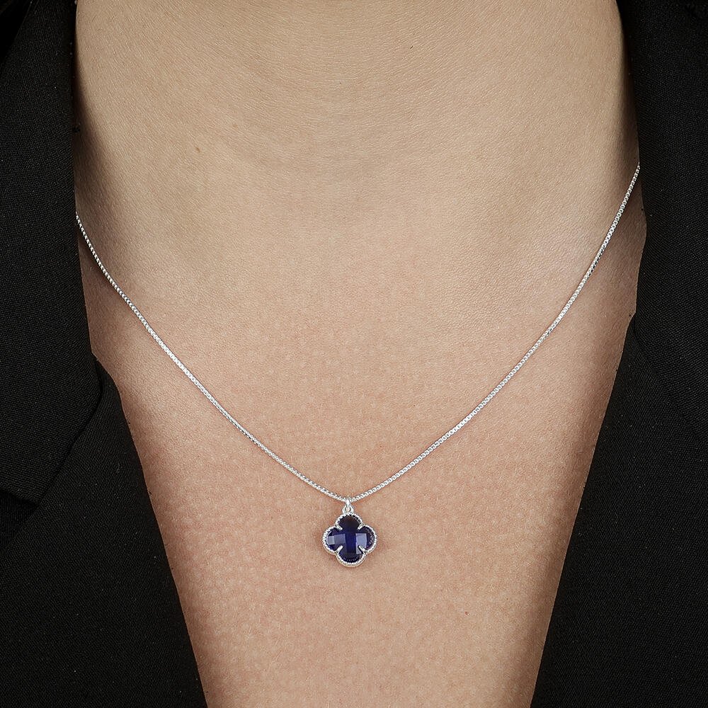 Colar Zircônia de Trevo Azul em Prata 925 Prata 2