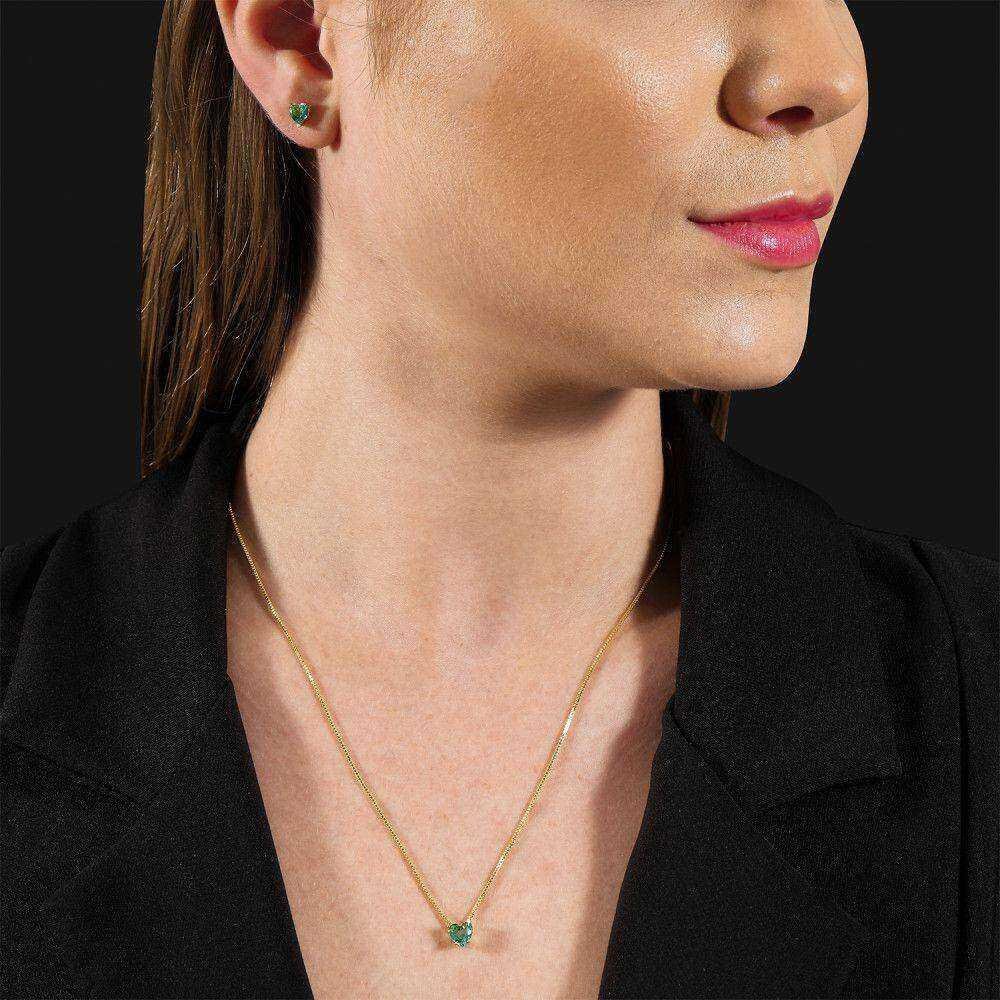 Conjunto Dourado de Coração Verde Dourado 2