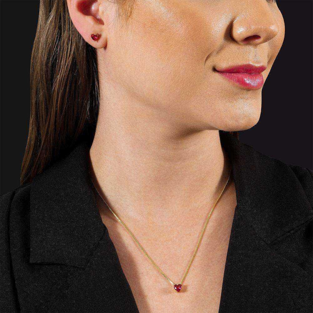 Conjunto Dourado de Coração Vermelho Dourado 2