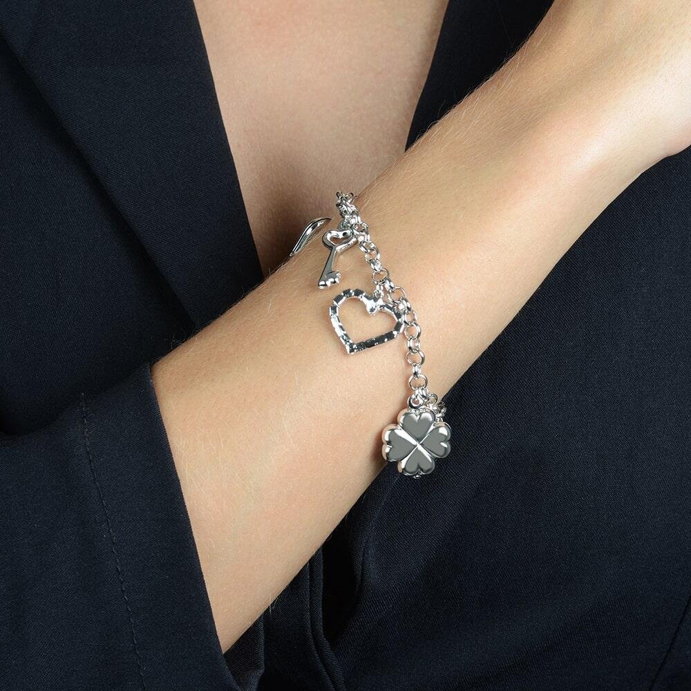 "Pulseira Prateada Elo Português com Charmes" Prata 2