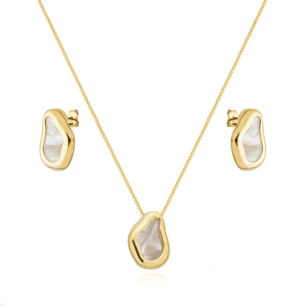 Conjunto Dourado Formato Orgânico Madrepérola