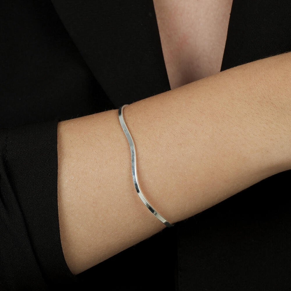 Pulseira Bracelete Ondulado em Prata 925 Prata 2