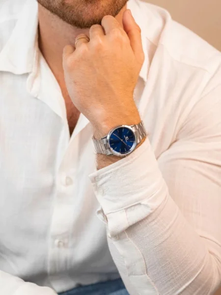 Relogio Masculino Pulseira Prata Fundo Azul Belmont Blue Silver 40mm Prata 2
