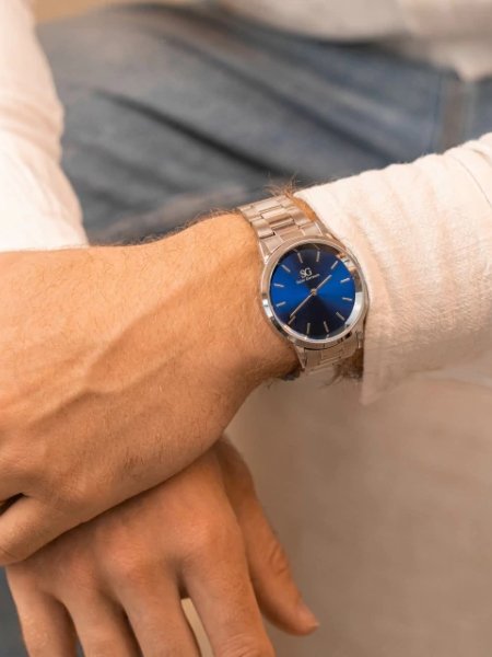 Relogio Masculino Pulseira Prata Fundo Azul Belmont Blue Silver 40mm Prata 3