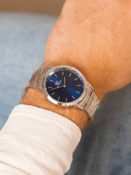Relogio Masculino Pulseira Prata Fundo Azul Belmont Blue Silver 40mm Prata 4