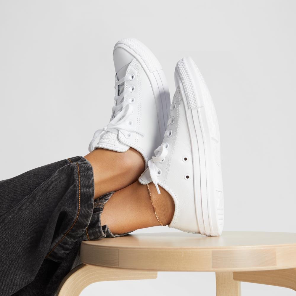 Tênis Chuck Taylor All Star Monochrome Canvas Cano Baixo Branco Branco 2