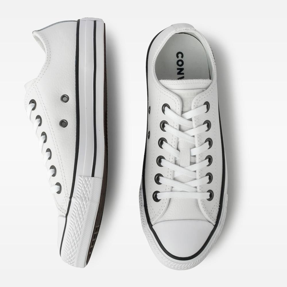 Tênis Chuck Taylor All Star Couro Cano Baixo Branco Branco/Preto 5