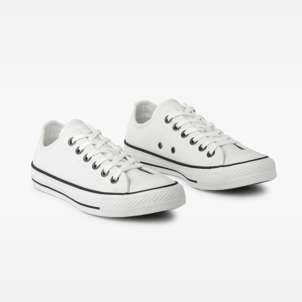 Tênis Chuck Taylor All Star Couro Cano Baixo Branco Branco/Preto 7