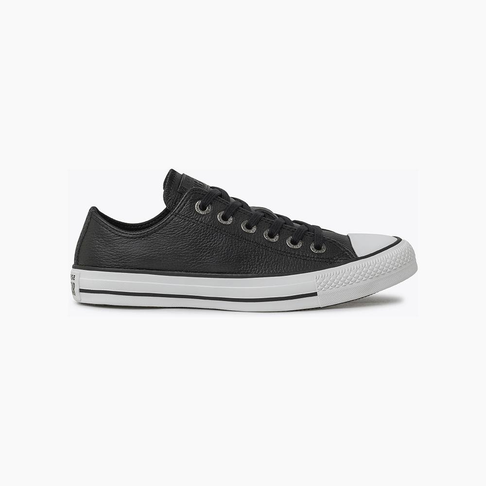 Tênis Chuck Taylor All Star Couro Cano Baixo Preto Preto/Branco 3