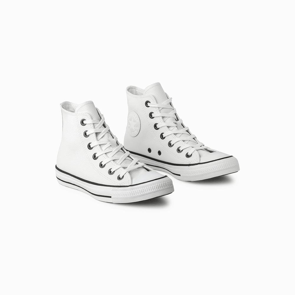 Tênis Chuck Taylor All Star Couro Cano Alto Branco Branco/Preto 5