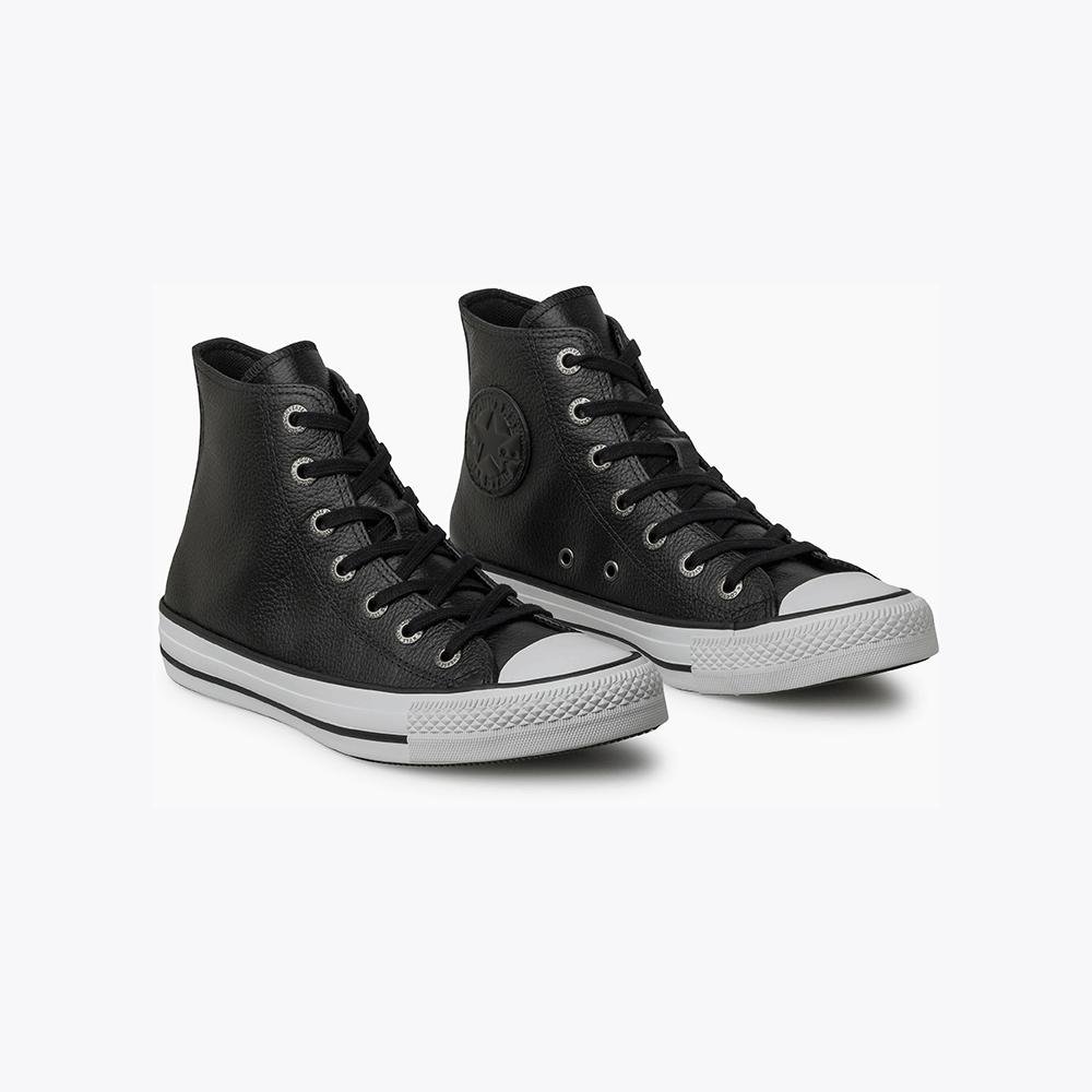 Tênis Chuck Taylor All Star Couro Cano Alto Preto Preto/Branco 5