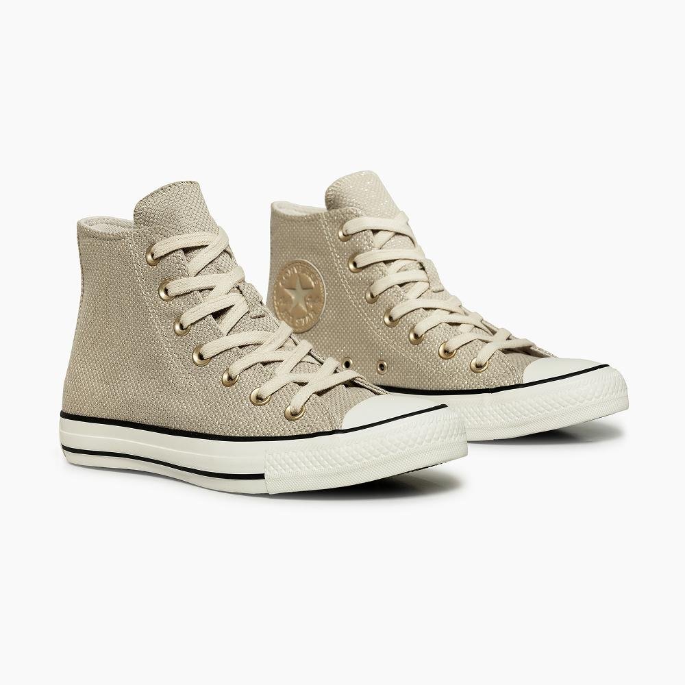Tênis Chuck Taylor All Star Heathered Sheen Cano Alto Bege Dourado 2