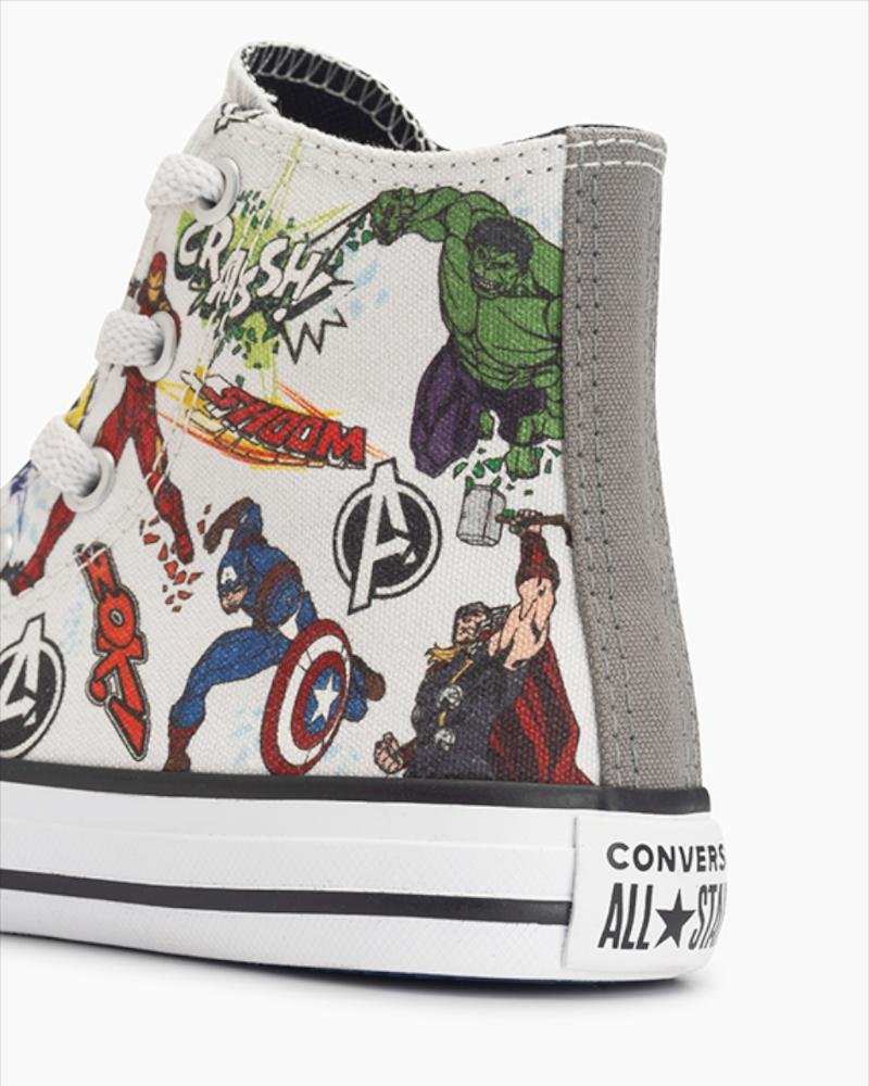 Tênis Juvenil Chuck Taylor All Star Vingadores Cano Alto Cinza Branco 8