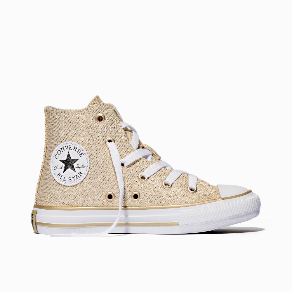 Tênis Chuck Taylor All Star Shine Cano Alto Dourado