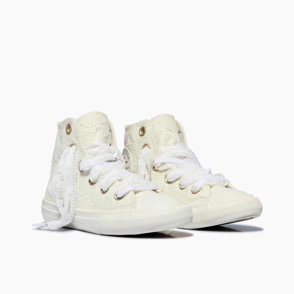 Tênis Juvenil Chuck Taylor All Star Lace Cano Alto Branco Branco/Ouro claro 4