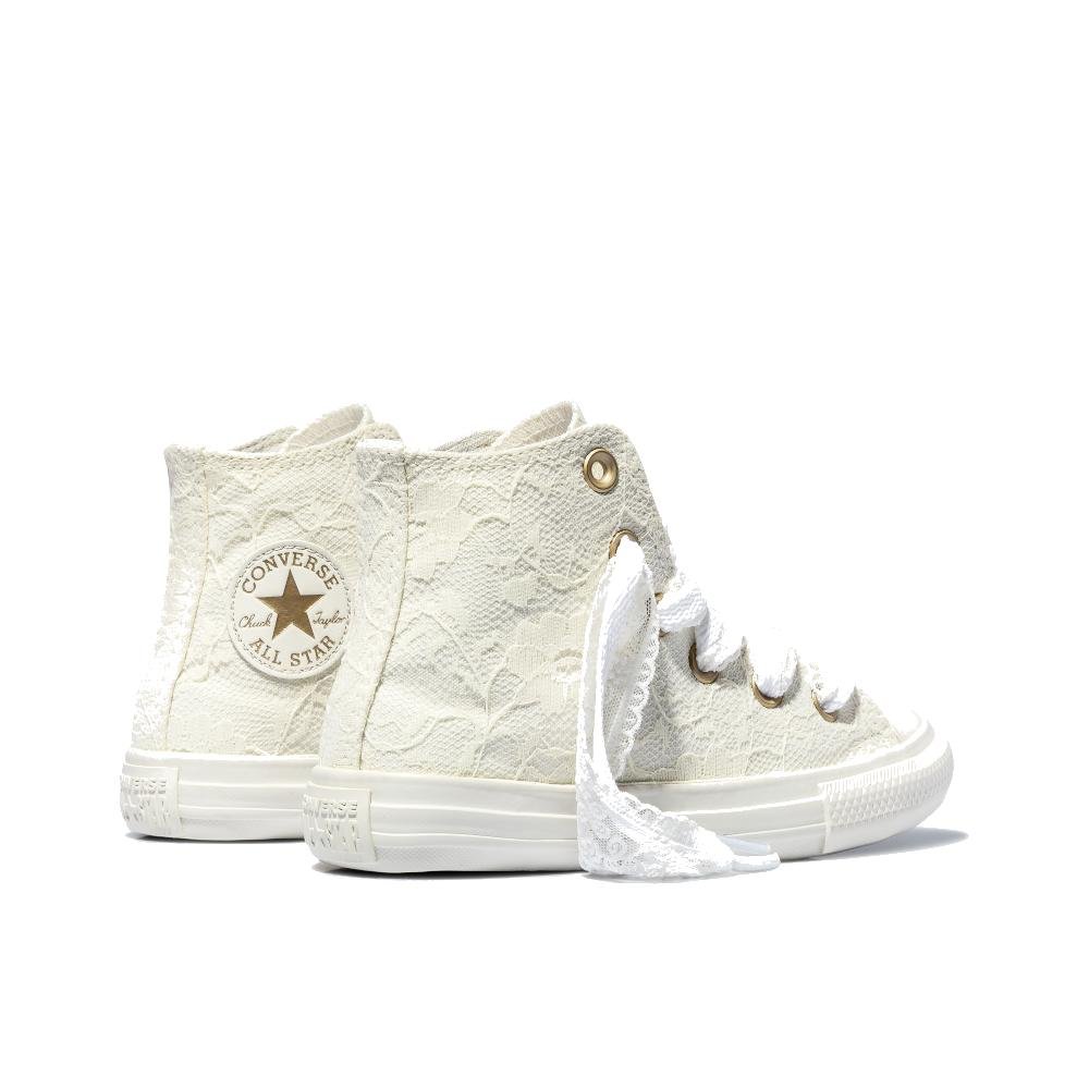Tênis Juvenil Chuck Taylor All Star Lace Cano Alto Branco Branco/Ouro claro 5