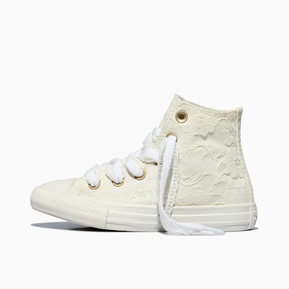 Tênis Juvenil Chuck Taylor All Star Lace Cano Alto Branco Branco/Ouro claro 7