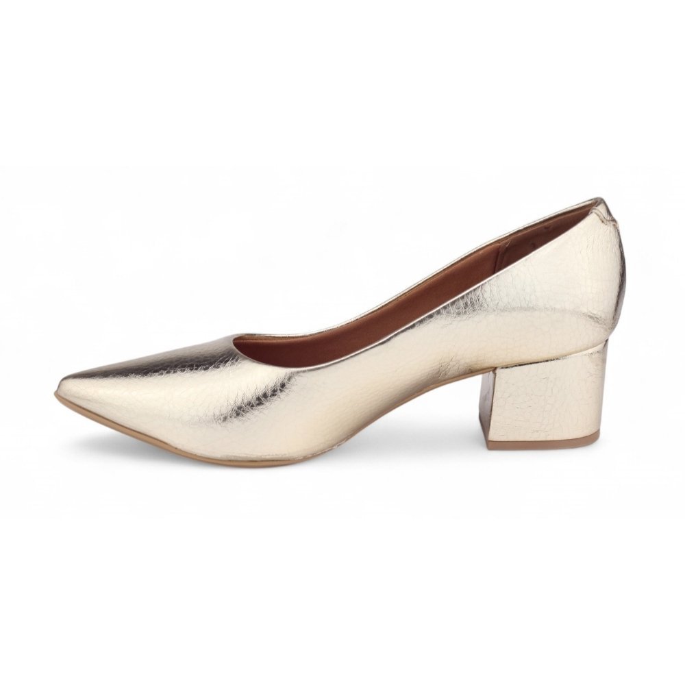 Sapato Feminino Vizzano Metalizado Dubai 1220.315 Salto Bloco Dourado 2
