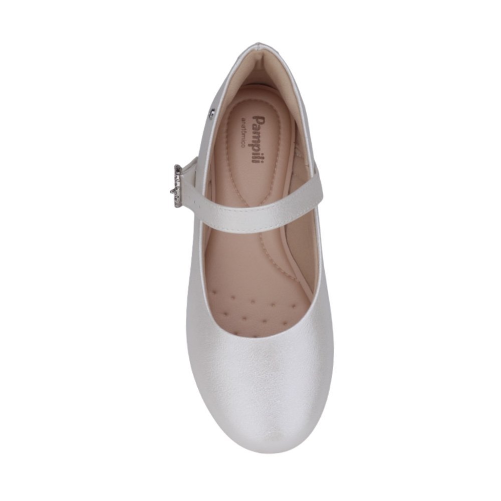 Sapato Infantil Menina Pampili Fivela Com Strass Branco 3