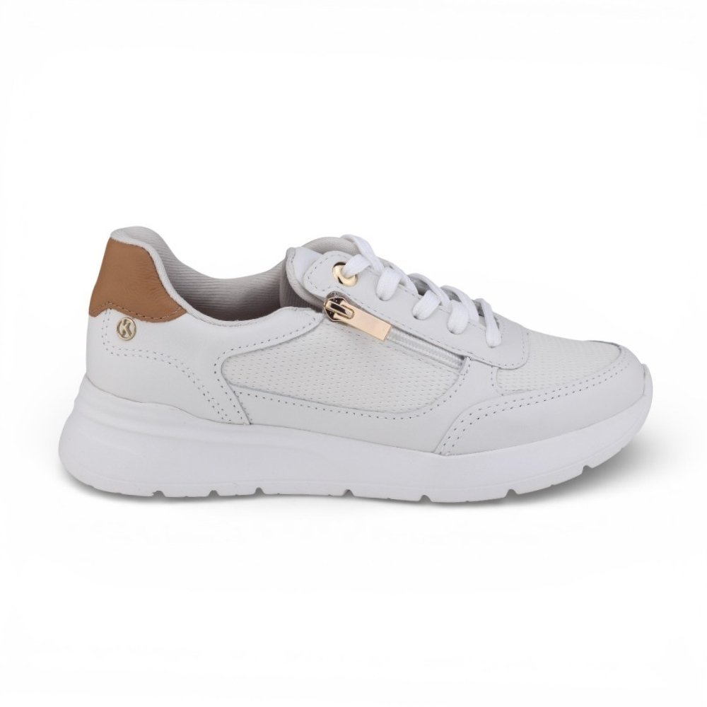 Tênis Feminino Kolosh Jogging em Couro com Ziper