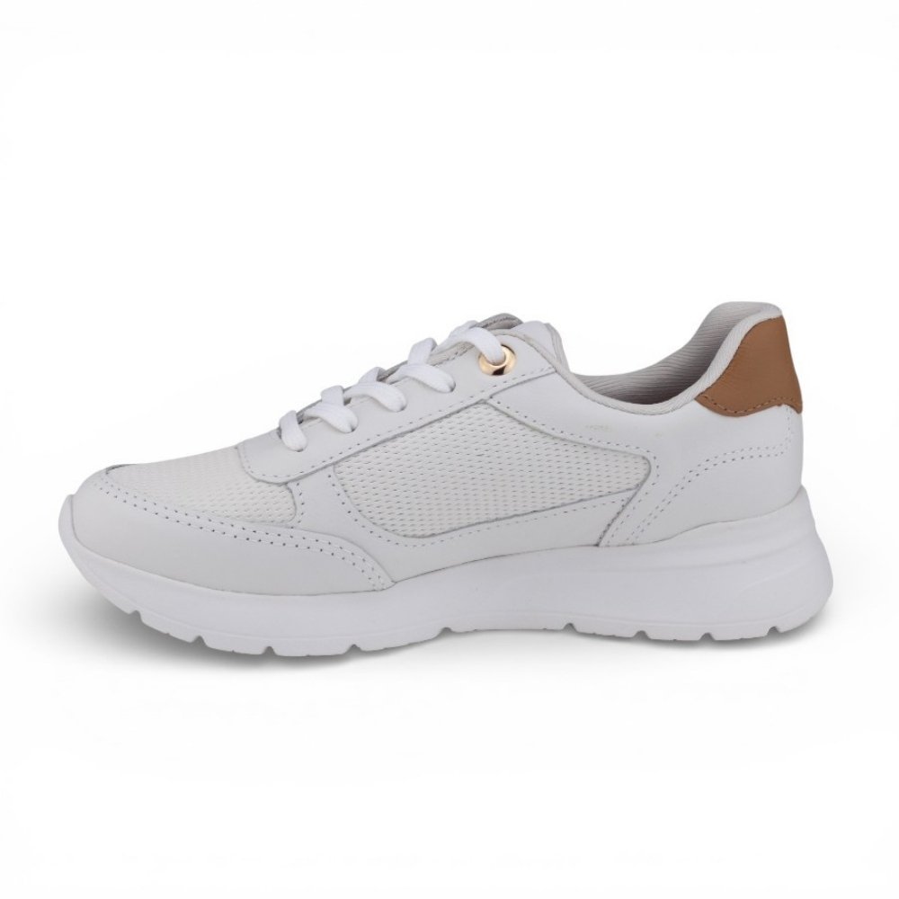 Tênis Feminino Kolosh Jogging em Couro com Ziper Branco/Marrom 2