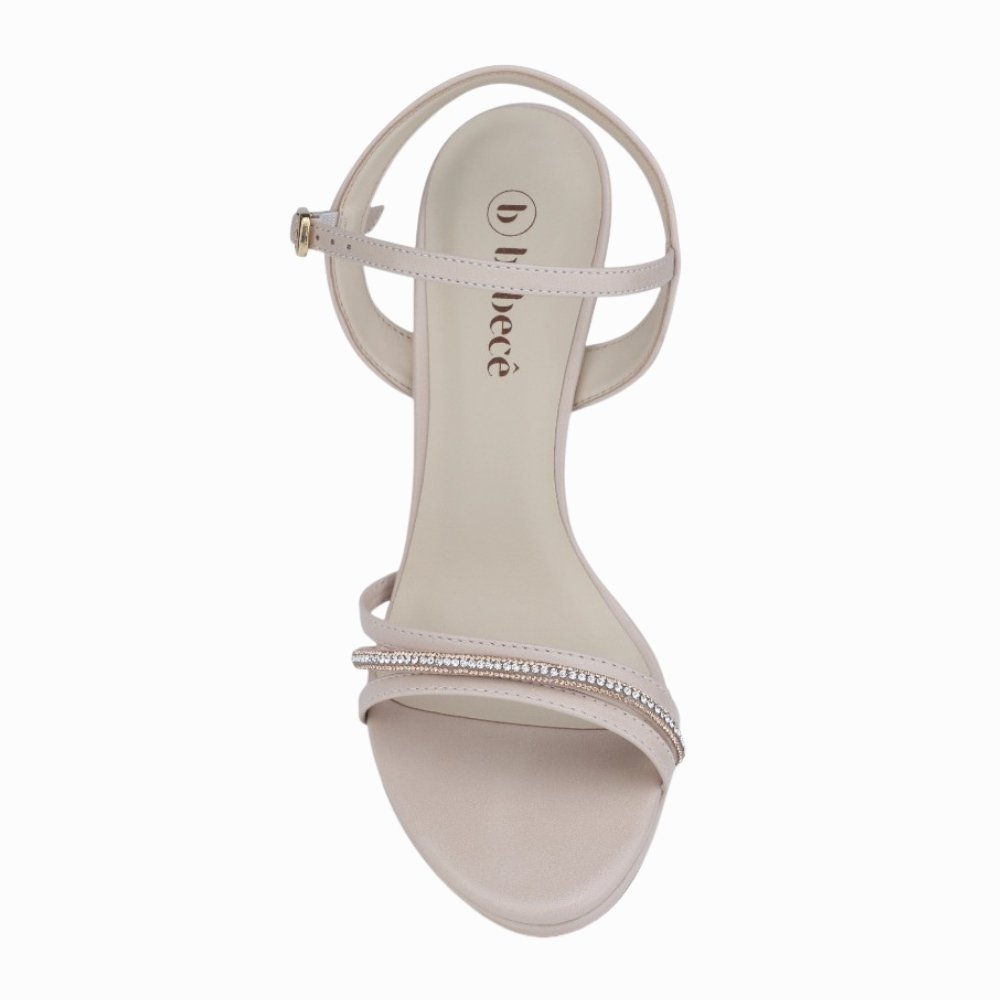Sandália Feminina Bebecê Salto Alto Fino com Tiras Strass Off White 3