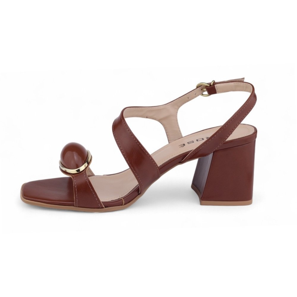 Sandália Feminina M. Rosê Salto Bloco 7344-803 Casual Marrom 2