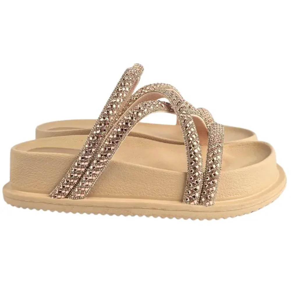 Sandália Feminina Santinelli Papete Flatform - REF: 1550 Bege 2