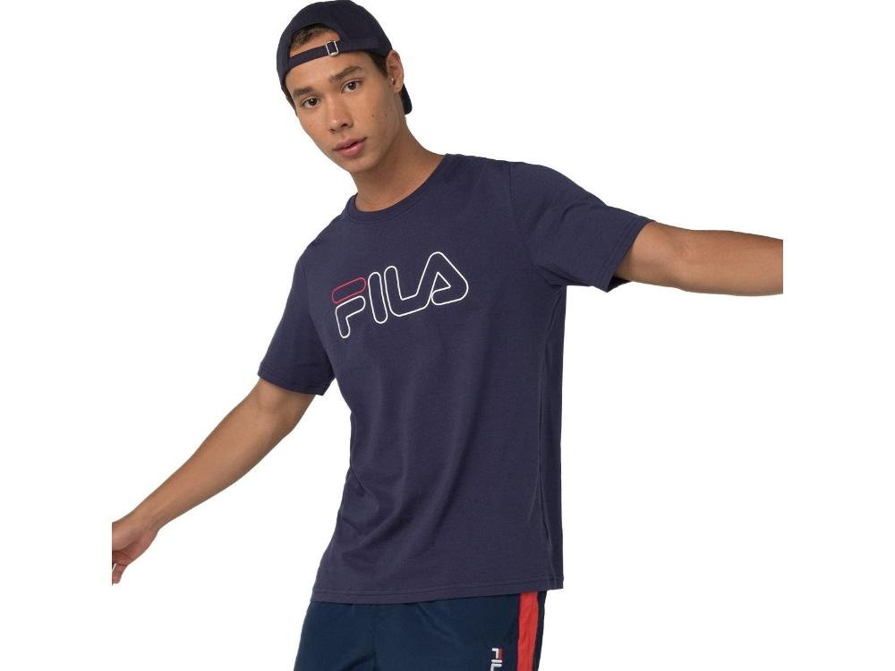CAMISETA FILA LETTER OUTLINE F11L174.324 MARINHO BRANCO Azul/Vermelho 2