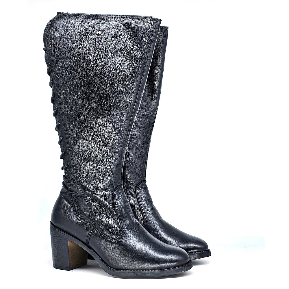 Bota Feminina ELO003 Couro Preto Preto 3